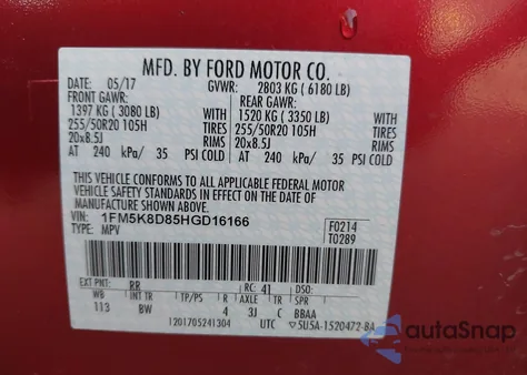 2017 Ford Explorer Xlt z USA, uszkodzony, nr VIN 1FM5K8D85HGD16166